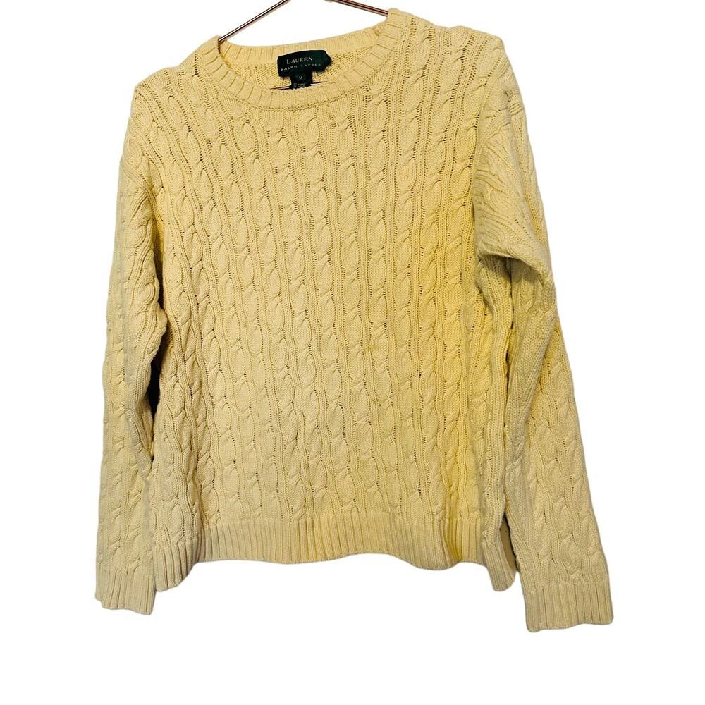 Vintage Lauren Ralph Lauren Cream Cable Knit Fisherman Crew Neck Sweater Size M